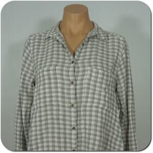 LOU & GRAY Shirt S SMALL Womens Gray White Plaid Cotton Loose Fit
